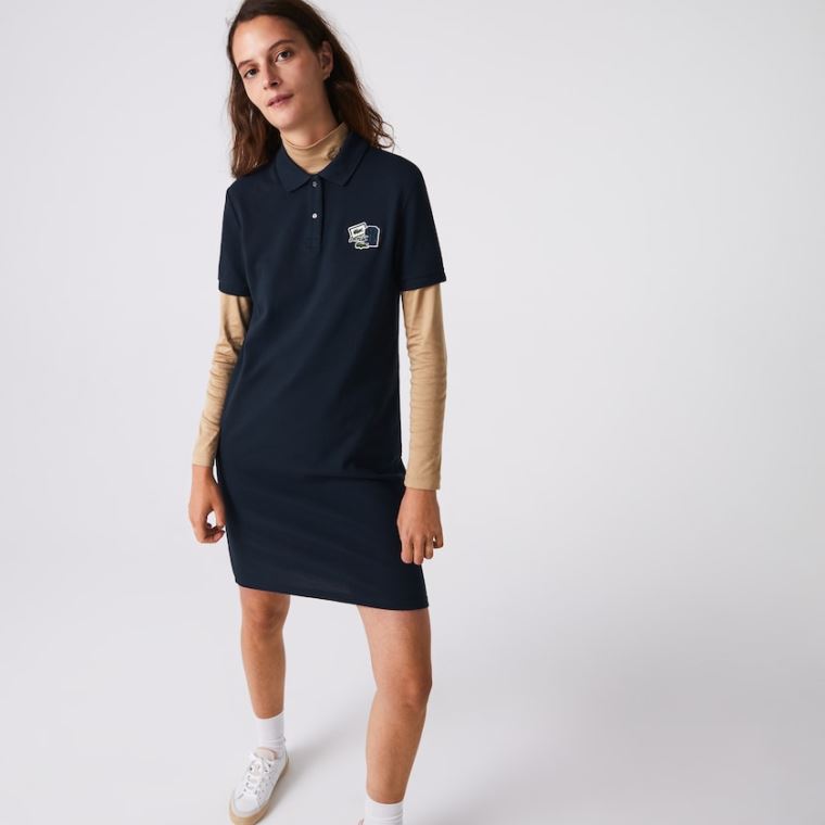 Lacoste Badge Polo Vestidos Azul Marinho Azuis | DjCxMd68