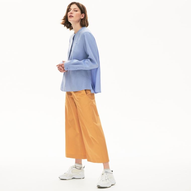 Lacoste Buttoned Mao Collar Linen Blouse Roxo | igagqPWL