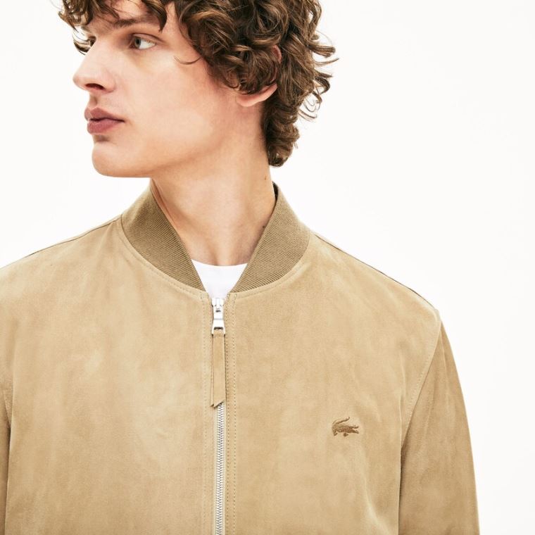 Lacoste Camurça Zip-Up Bomber Bege | OqYbljva