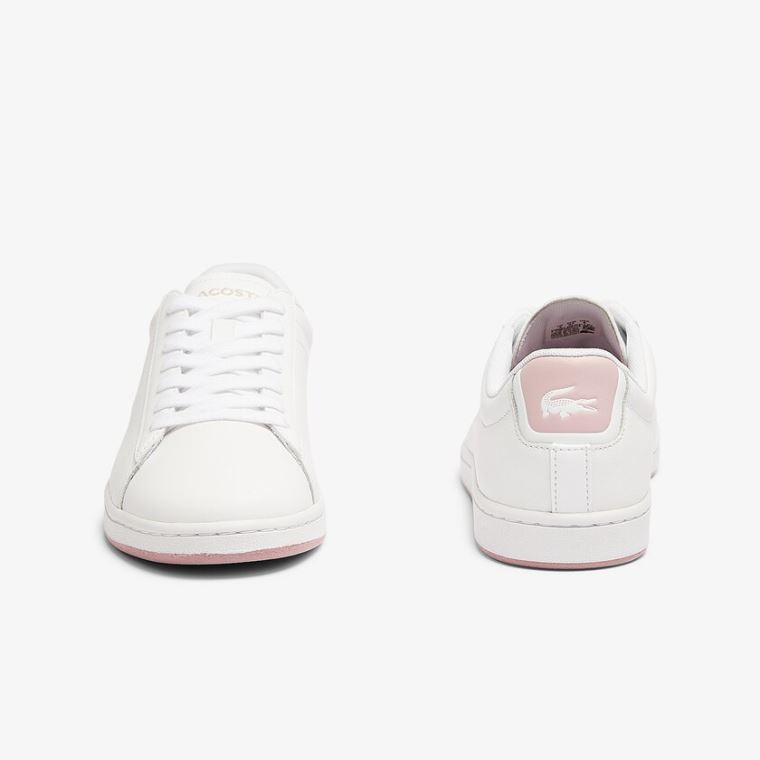 Lacoste Carnaby Evo Couro Sneakers Branco Rosa | nKg62Vfj