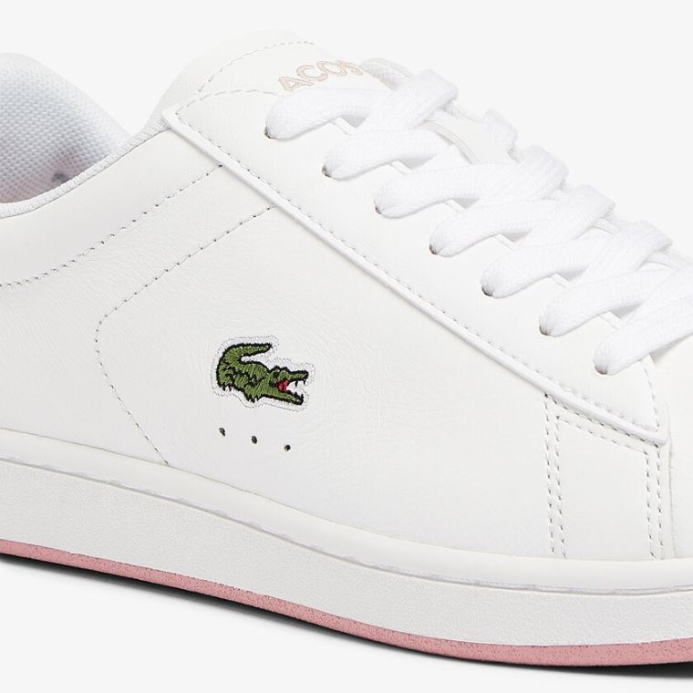 Lacoste Carnaby Evo Couro Sneakers Branco Rosa | nKg62Vfj