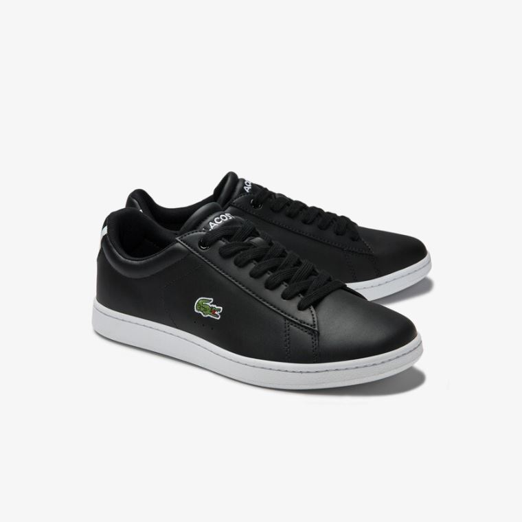 Lacoste Carnaby Evo Mesh-lined Couro Sneakers Pretas | VFxcgFIh