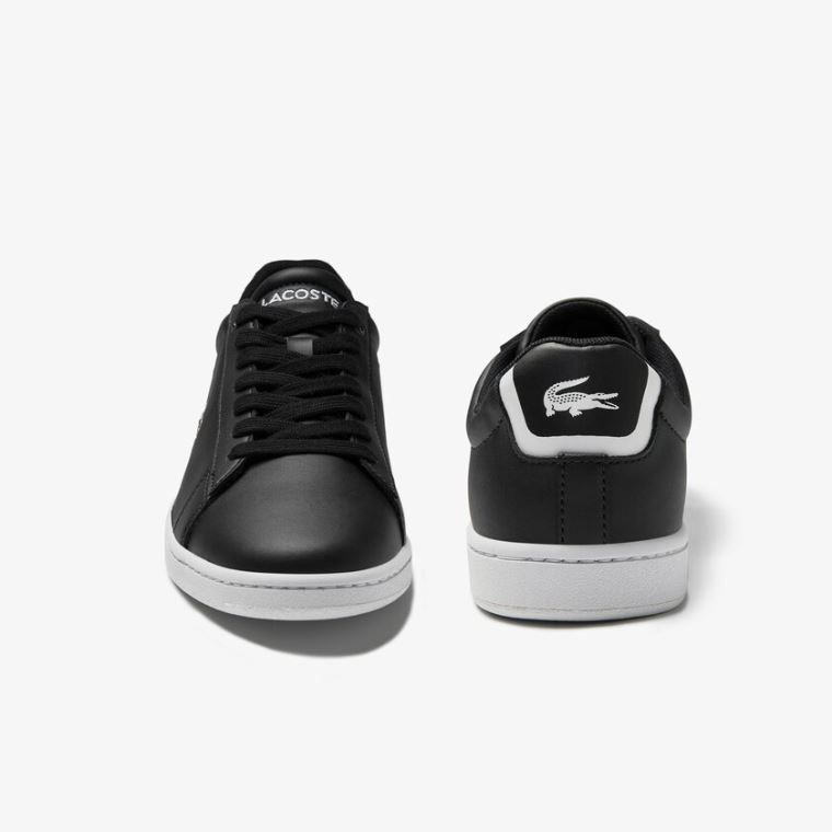 Lacoste Carnaby Evo Mesh-lined Couro Sneakers Pretas | VFxcgFIh