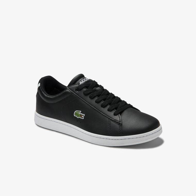 Lacoste Carnaby Evo Mesh-lined Couro Sneakers Pretas | VFxcgFIh