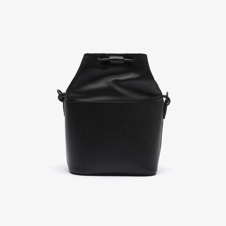 Lacoste Chantaco Matte Piqué Couro Drawstring Bucket Bag Pretas | xiRoQQHy