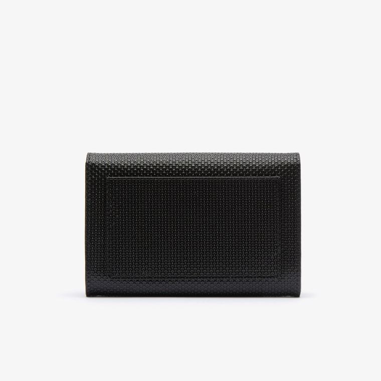 Lacoste Chantaco Matte Piqué Couro Snap Flap Wallet Pretas | Y2DER0iW