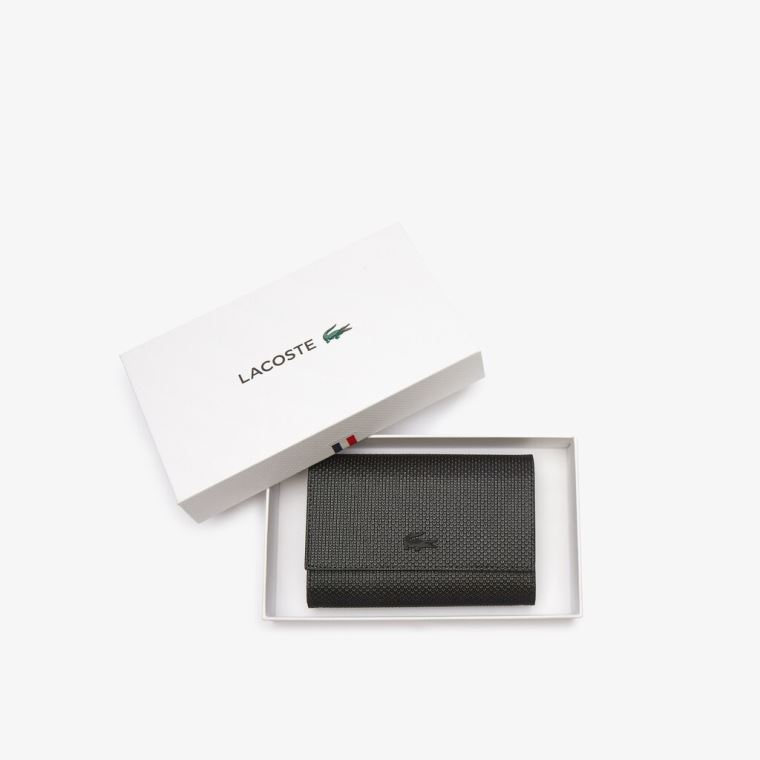 Lacoste Chantaco Matte Piqué Couro Snap Flap Wallet Pretas | Y2DER0iW