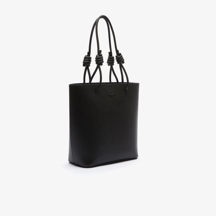 Lacoste Chantaco Matte Piqué Couro Vertical Tote Bag Pretas | DMPCWv21