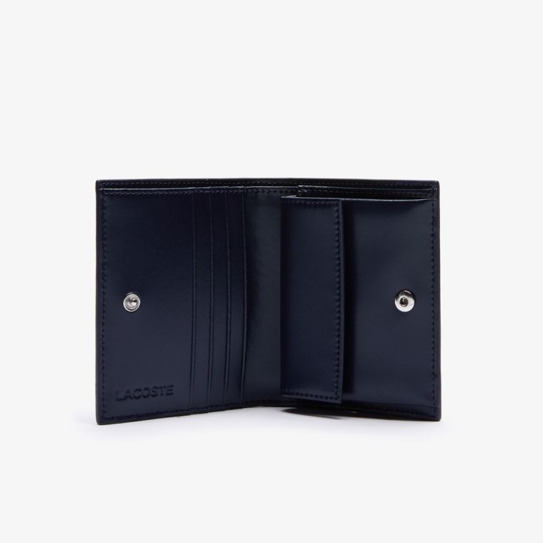 Lacoste Chantaco Small Piqué Couro Snap Wallet Azul Marinho Azuis | HeEVdXOr