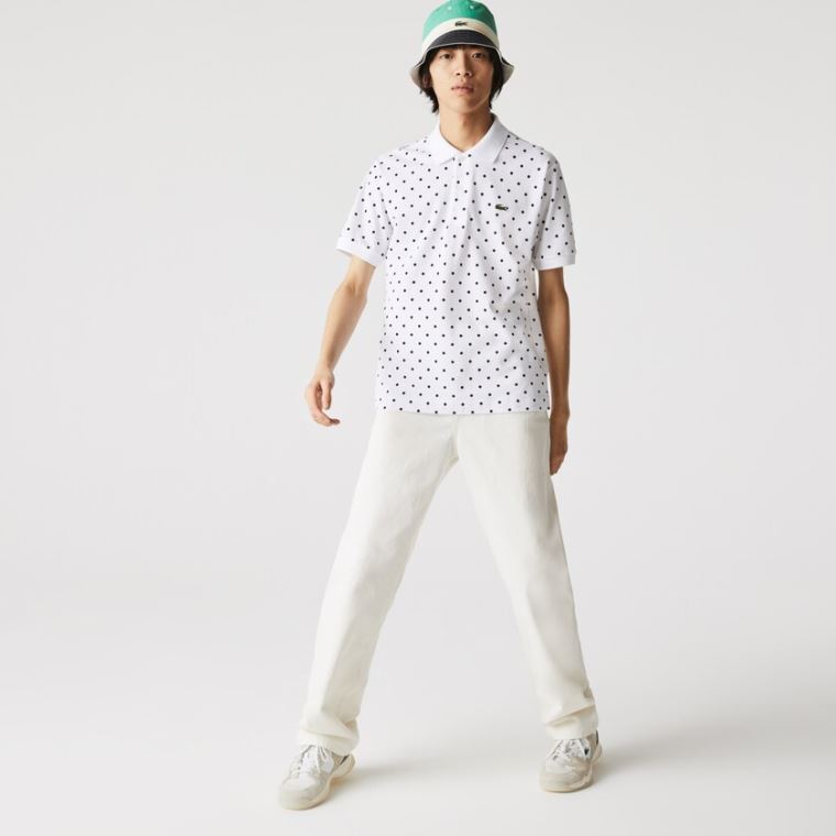 Lacoste Classicos Fit Polka Dot Algodão Piqué Polo Branco Azul Marinho Azuis | rwaHSFUS