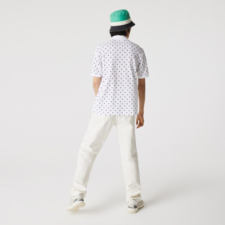 Lacoste Classicos Fit Polka Dot Algodão Piqué Polo Branco Azul Marinho Azuis | rwaHSFUS