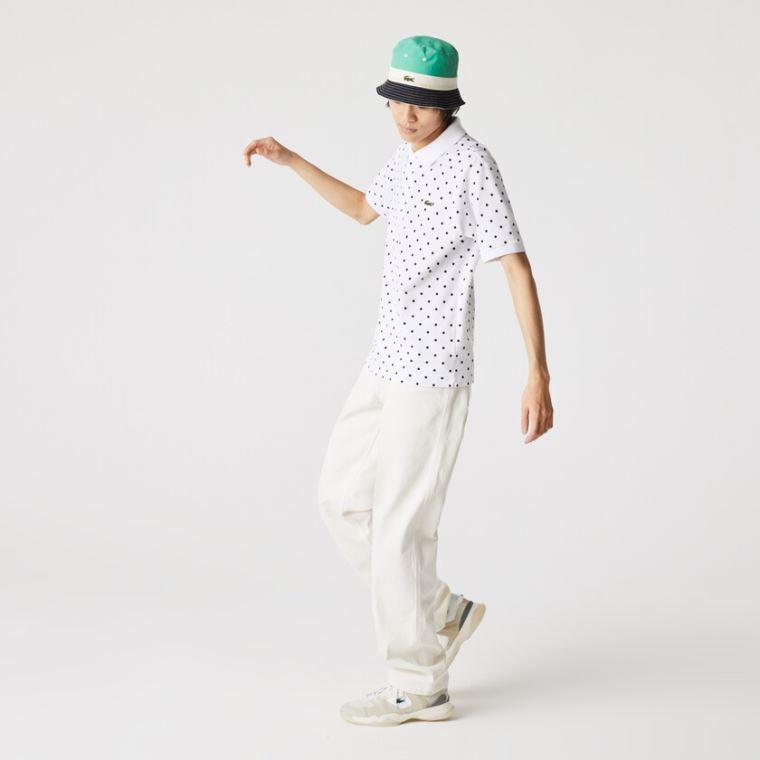 Lacoste Classicos Fit Polka Dot Algodão Piqué Polo Branco Azul Marinho Azuis | rwaHSFUS