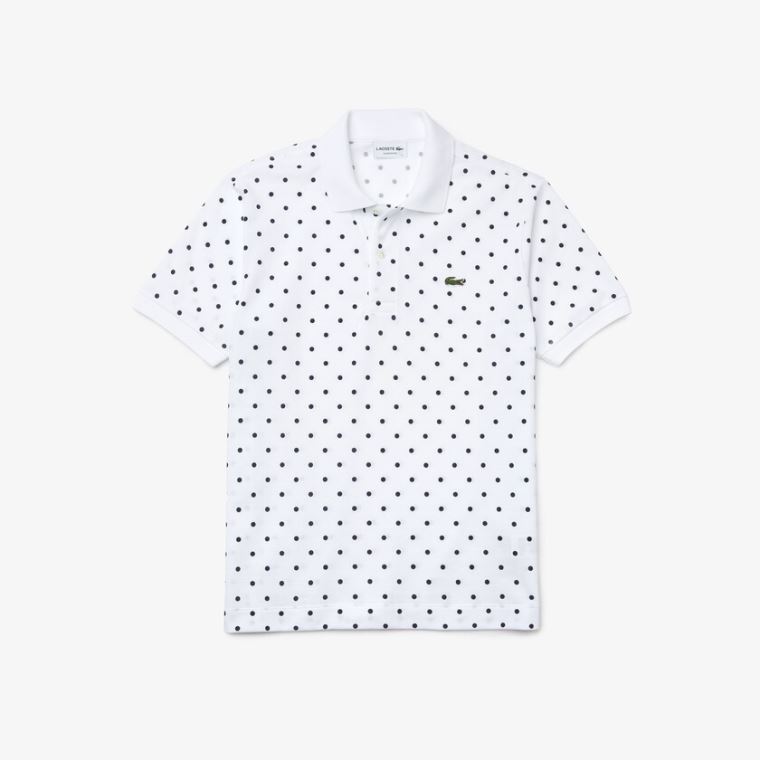 Lacoste Classicos Fit Polka Dot Algodão Piqué Polo Branco Azul Marinho Azuis | rwaHSFUS