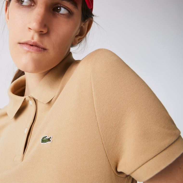 Lacoste Classicos Fit Soft Algodão Petit Piqué Polo Bege | UJzscU0W