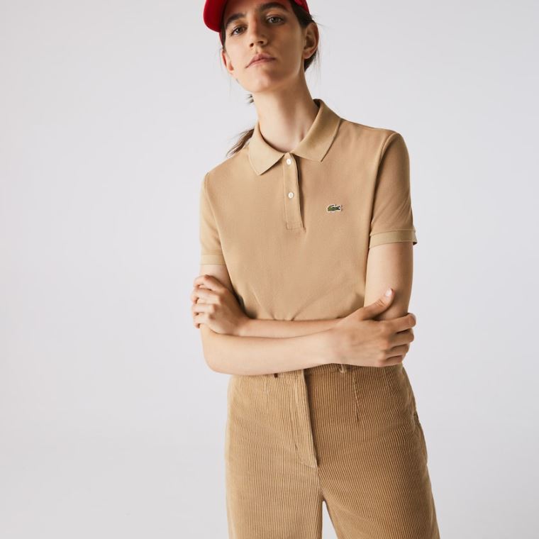 Lacoste Classicos Fit Soft Algodão Petit Piqué Polo Bege | UJzscU0W