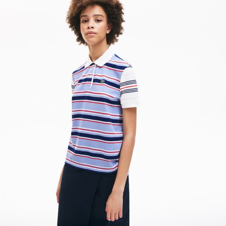 Lacoste Classicos Fit Striped Algodão Polo Shirt Roxo Azul Marinho Azuis Branco Vermelhas Luz Rosa | l6dLINGY