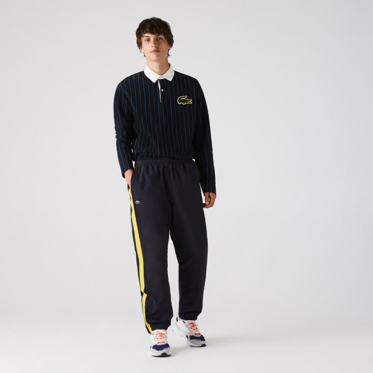 Lacoste Contrast Striped Agua-Repellant Tracksuit Pants Azul Marinho Azuis Amarelas Branco | dXsH8YYi