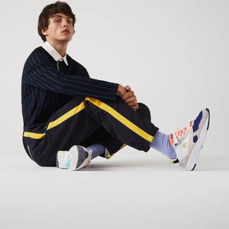 Lacoste Contrast Striped Agua-Repellant Tracksuit Pants Azul Marinho Azuis Amarelas Branco | dXsH8YYi