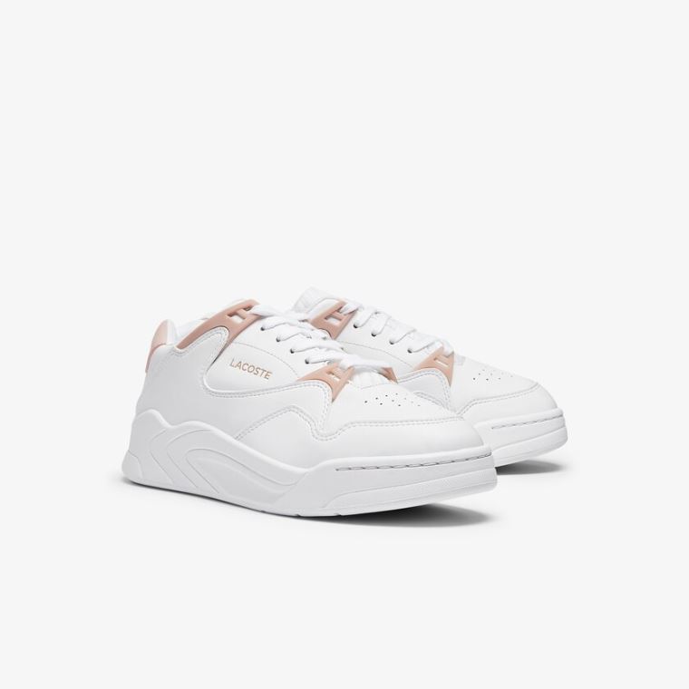 Lacoste Court Slam Couro Sneakers Branco Rosa | PNZ4yunY