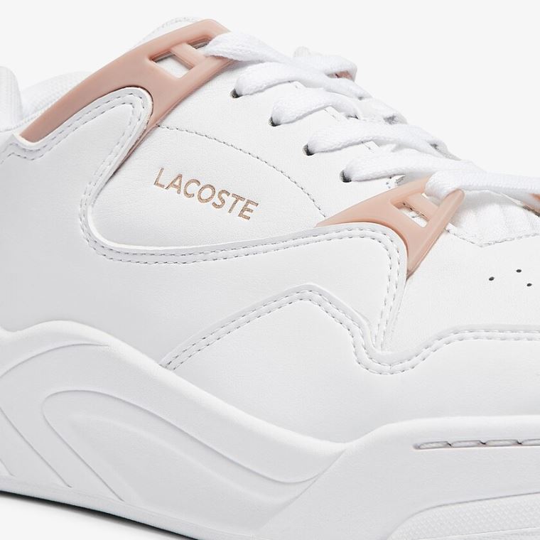 Lacoste Court Slam Couro Sneakers Branco Rosa | PNZ4yunY