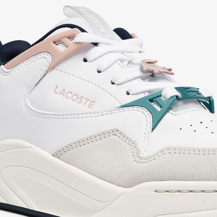 Lacoste Court Slam Sintético and Couro Sneakers Branco Rosa | ThLNeKdX