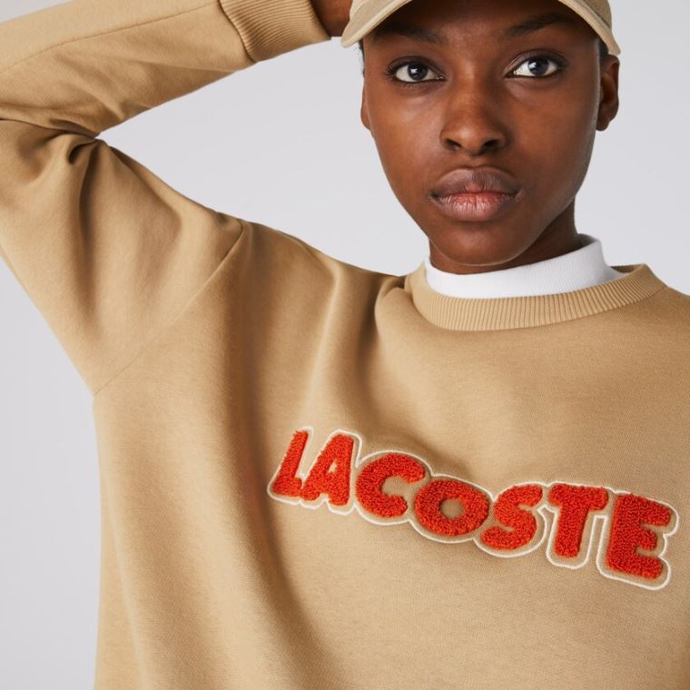 Lacoste Crew Neck Embroidered Fleece Sweatshirt Bege | N1mW9dUD