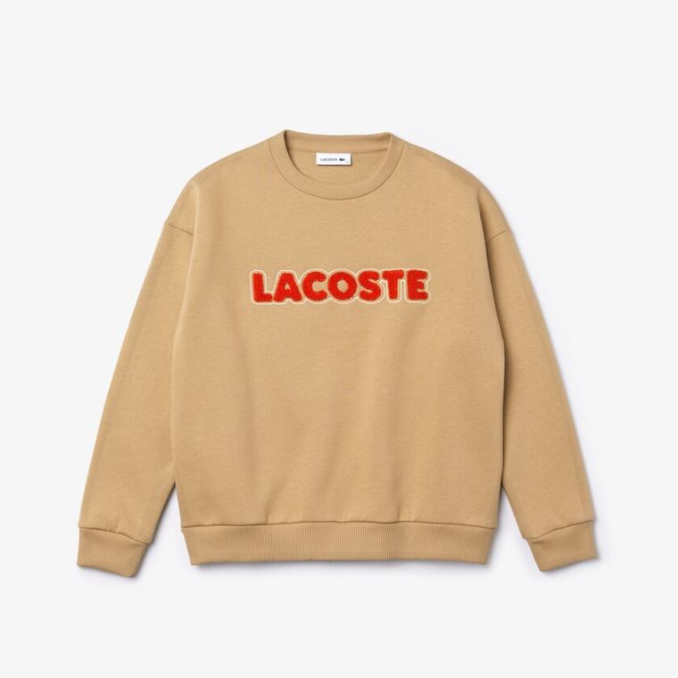 Lacoste Crew Neck Embroidered Fleece Sweatshirt Bege | N1mW9dUD