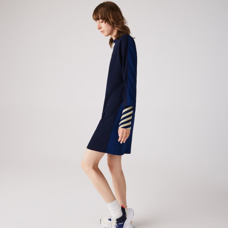 Lacoste Crew Neck Flowy Vestidos Azul Marinho Azuis Azuis | syOAK3nQ