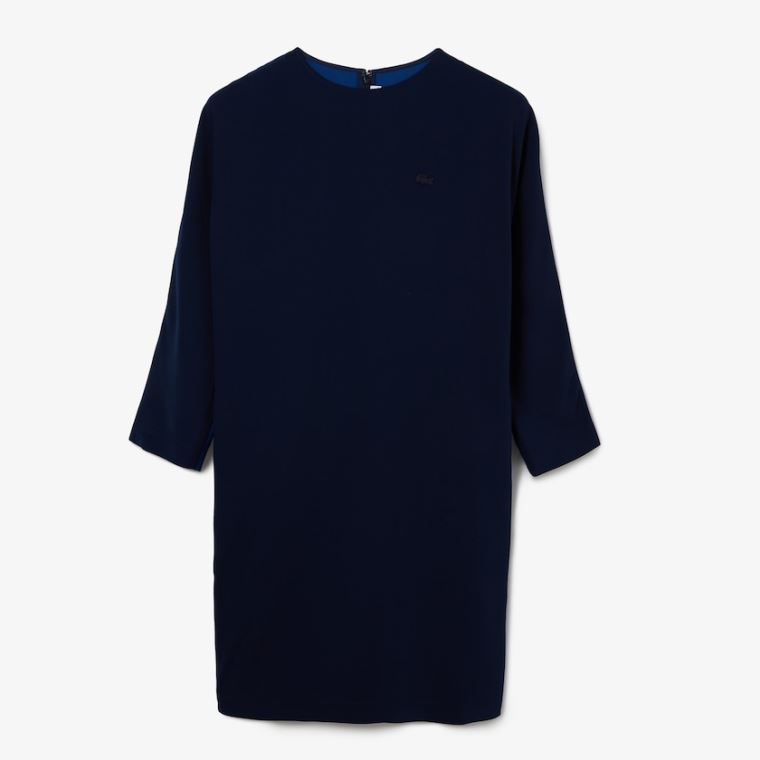 Lacoste Crew Neck Flowy Vestidos Azul Marinho Azuis Azuis | syOAK3nQ