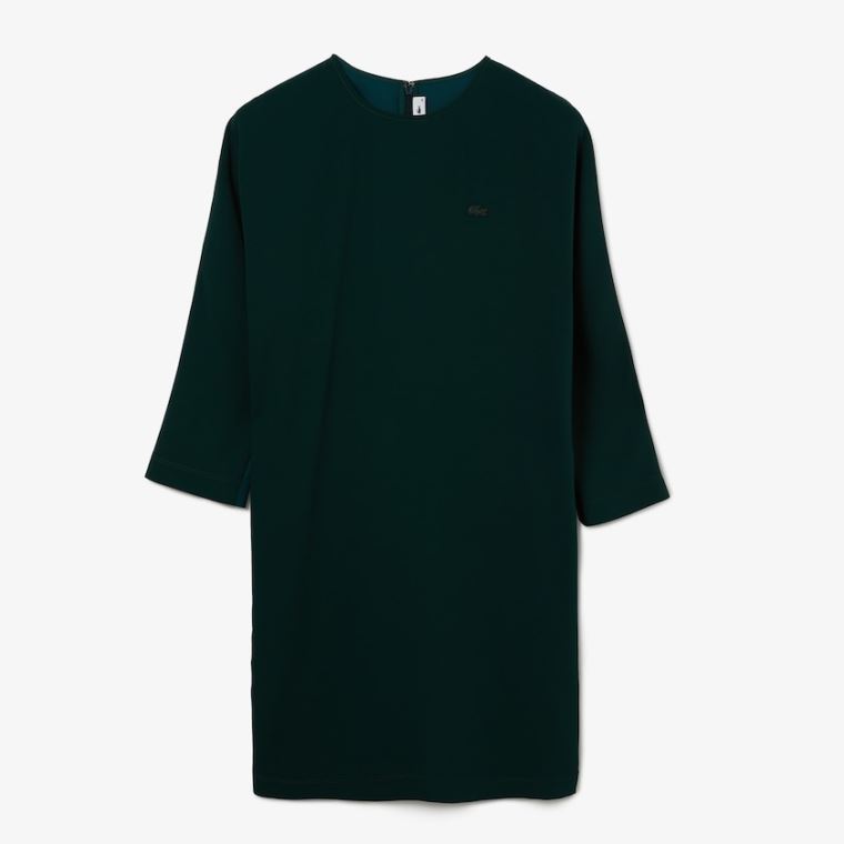 Lacoste Crew Neck Flowy Vestidos Verdes | GmqXZOc2