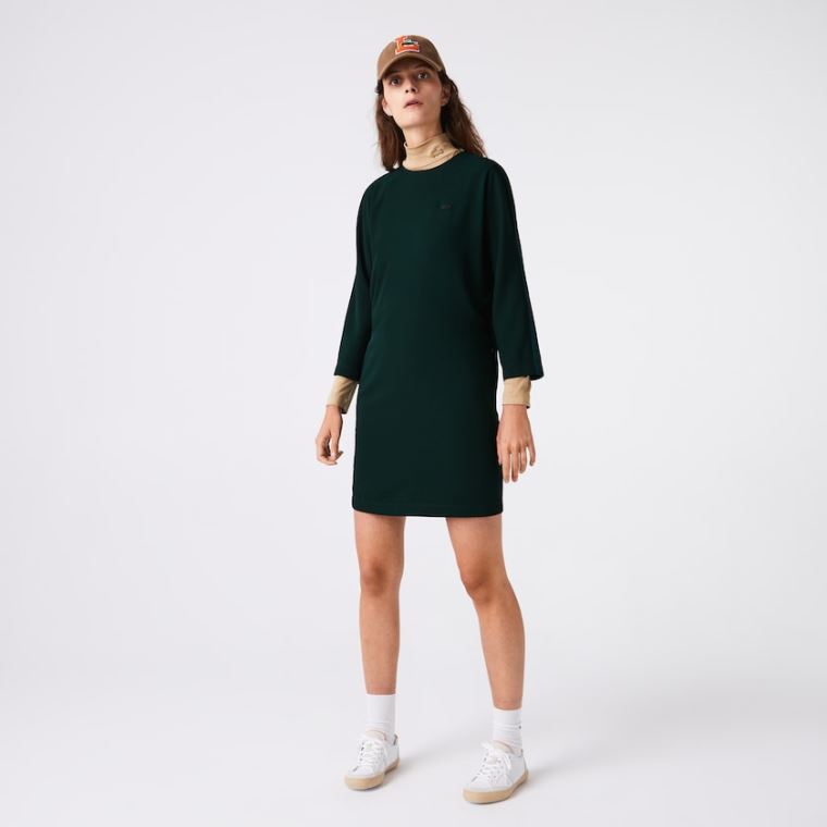 Lacoste Crew Neck Flowy Vestidos Verdes | GmqXZOc2