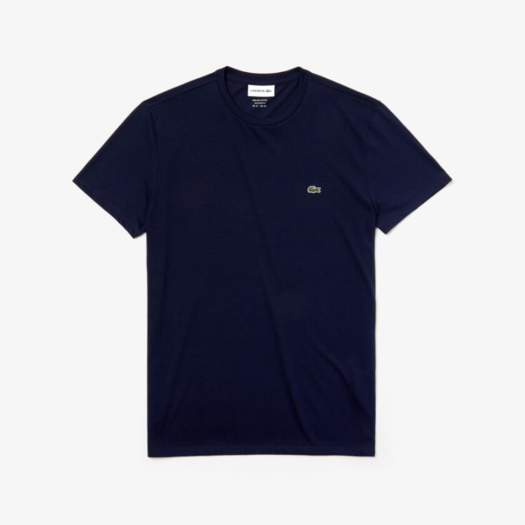 Lacoste Crew Neck Pima Algodão Jersey T-shirt Azul Marinho Azuis | bGJ6bTaq