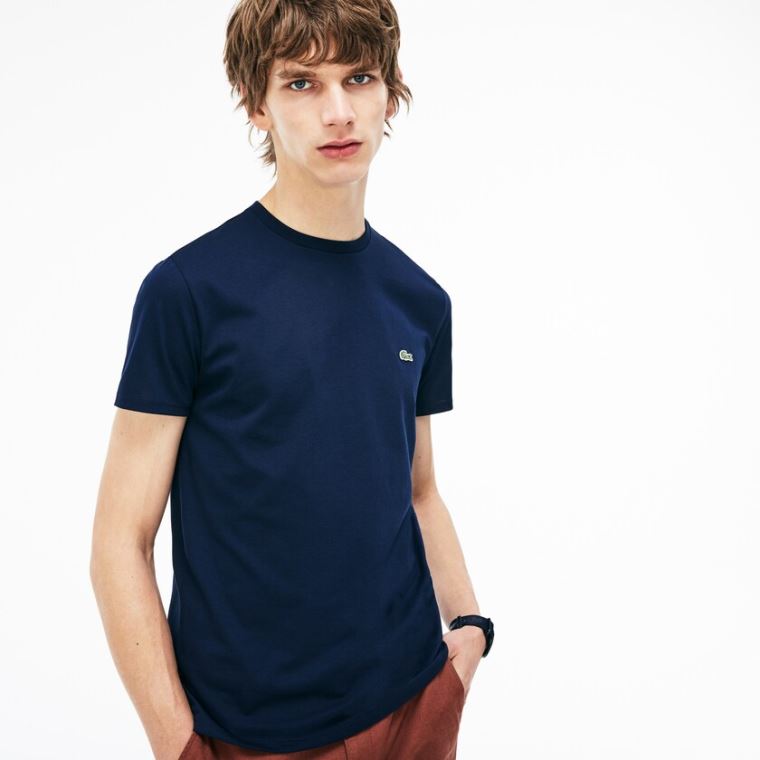 Lacoste Crew Neck Pima Algodão Jersey T-shirt Azul Marinho Azuis | bGJ6bTaq