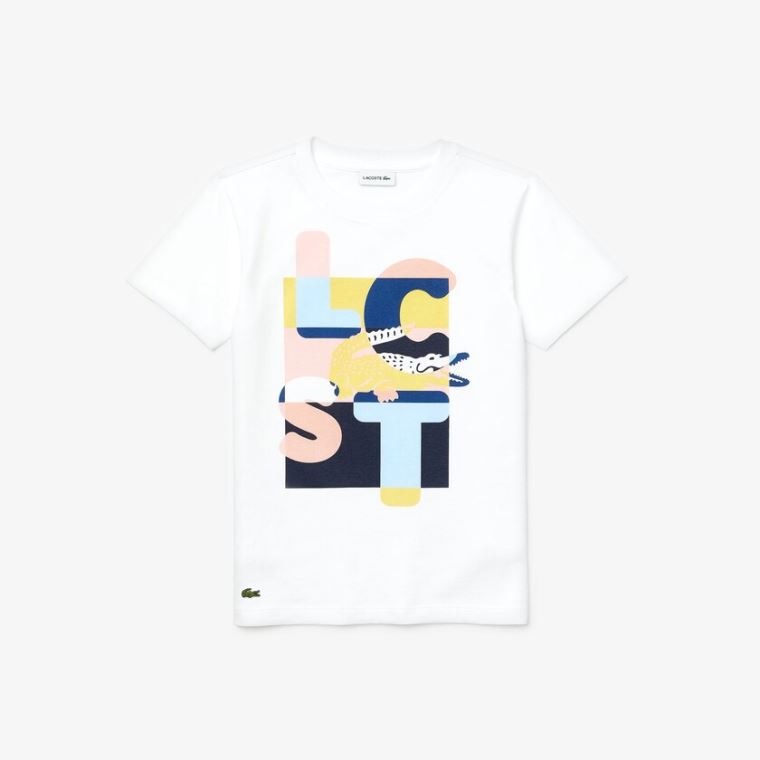 Lacoste Crew Neck Print Algodão T-shirt Branco | arED96BY