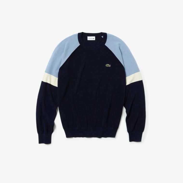 Lacoste Crew Neck Raglan Sleeved Moletom Azul Marinho Azuis Branco Luz Azuis | bf0hqUiR