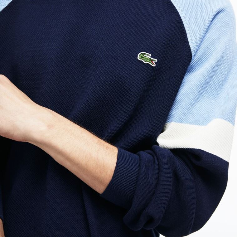 Lacoste Crew Neck Raglan Sleeved Moletom Azul Marinho Azuis Branco Luz Azuis | bf0hqUiR