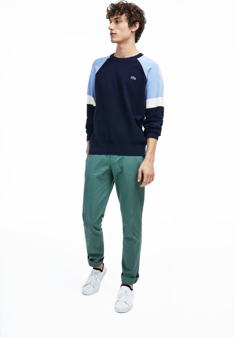 Lacoste Crew Neck Raglan Sleeved Moletom Azul Marinho Azuis Branco Luz Azuis | bf0hqUiR