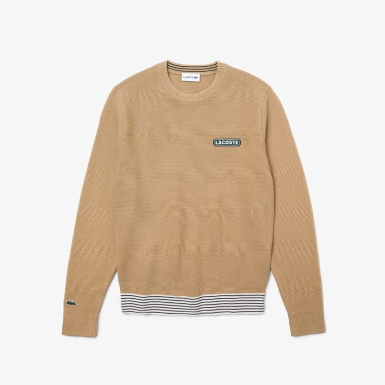 Lacoste Crew Neck Textured Wool And Algodão Moletom Bege Branco Azul Marinho Azuis | HXbGg2lu