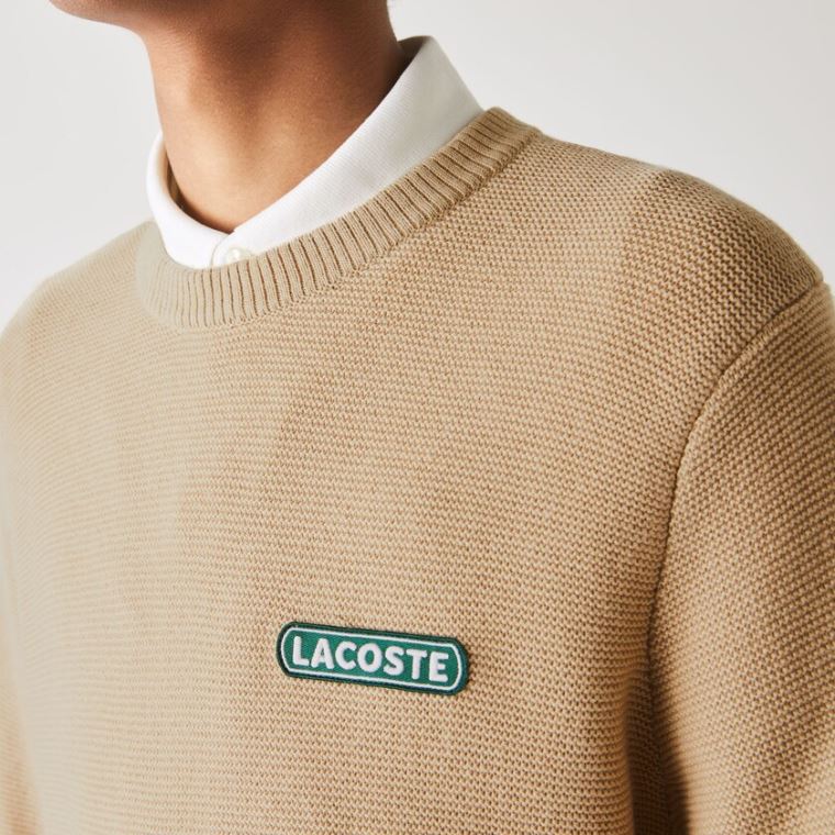 Lacoste Crew Neck Textured Wool And Algodão Moletom Bege Branco Azul Marinho Azuis | HXbGg2lu