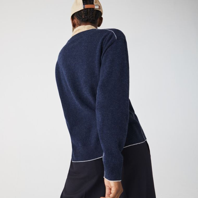 Lacoste Crew Neck Wool Moletom Azuis | HnHleFNk