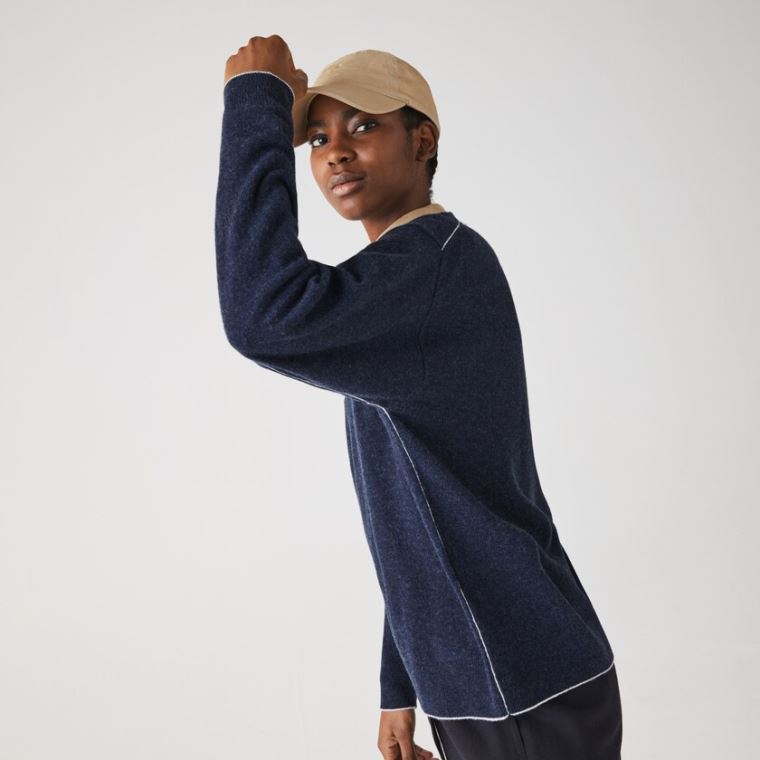 Lacoste Crew Neck Wool Moletom Azuis | HnHleFNk