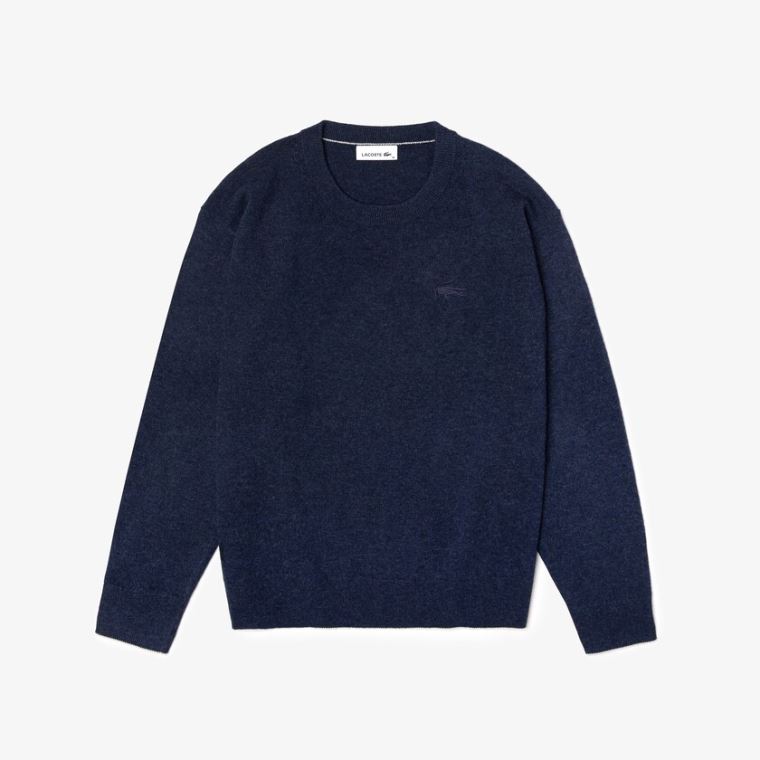 Lacoste Crew Neck Wool Moletom Azuis | HnHleFNk