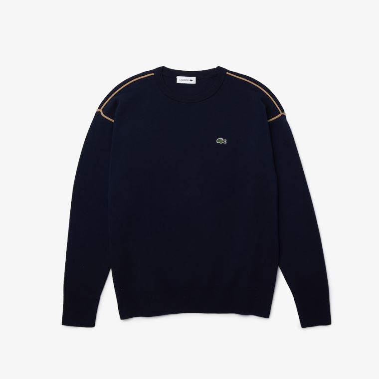 Lacoste Crewneck Algodão Moletom Azul Marinho Azuis Bege | L22yMOir