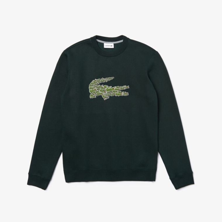 Lacoste Crewneck Croco Magic Logo Fleece Sweatshirt Verdes | 3b8oJGLP