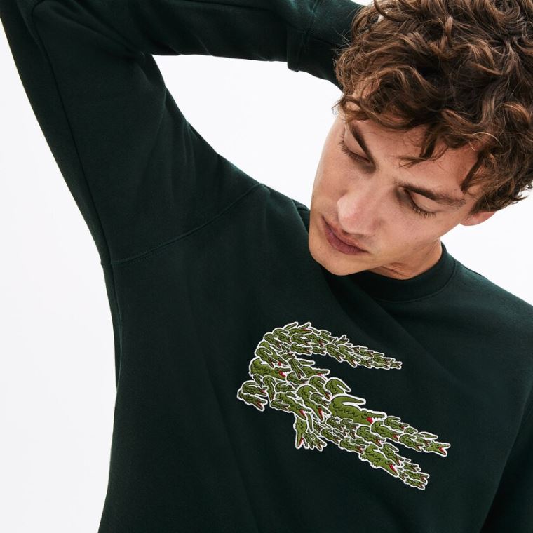 Lacoste Crewneck Croco Magic Logo Fleece Sweatshirt Verdes | 3b8oJGLP