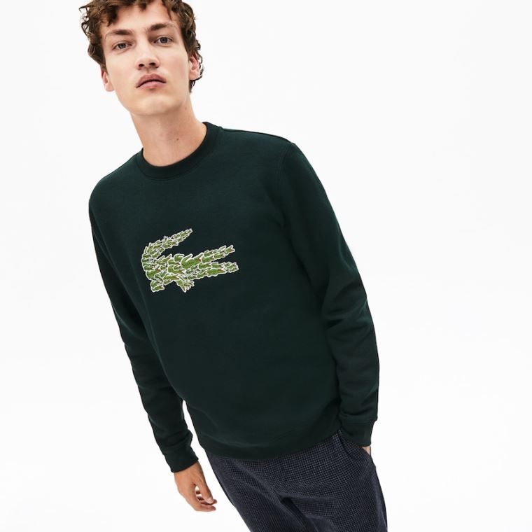 Lacoste Crewneck Croco Magic Logo Fleece Sweatshirt Verdes | 3b8oJGLP