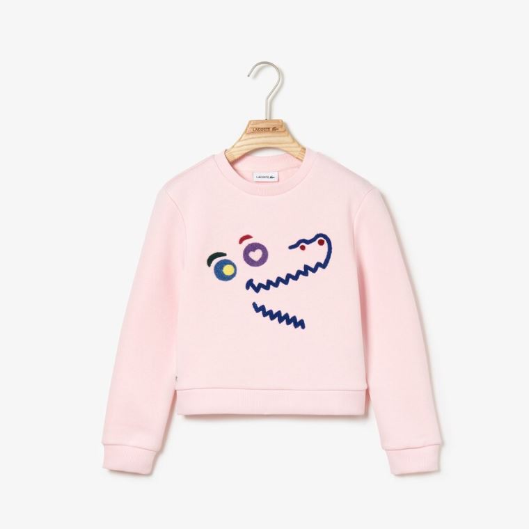 Lacoste Crewneck Crocodile Fleece Sweatshirt Luz Rosa | 6VU0hXJx