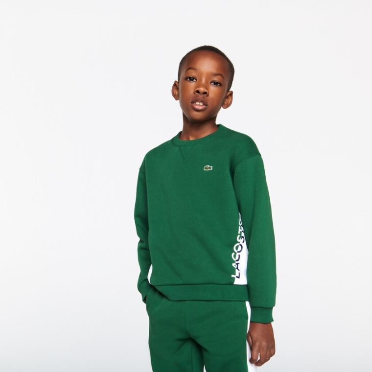 Lacoste Crewneck Fleece Sweatshirt Verdes Branco | 5Lfad4sT