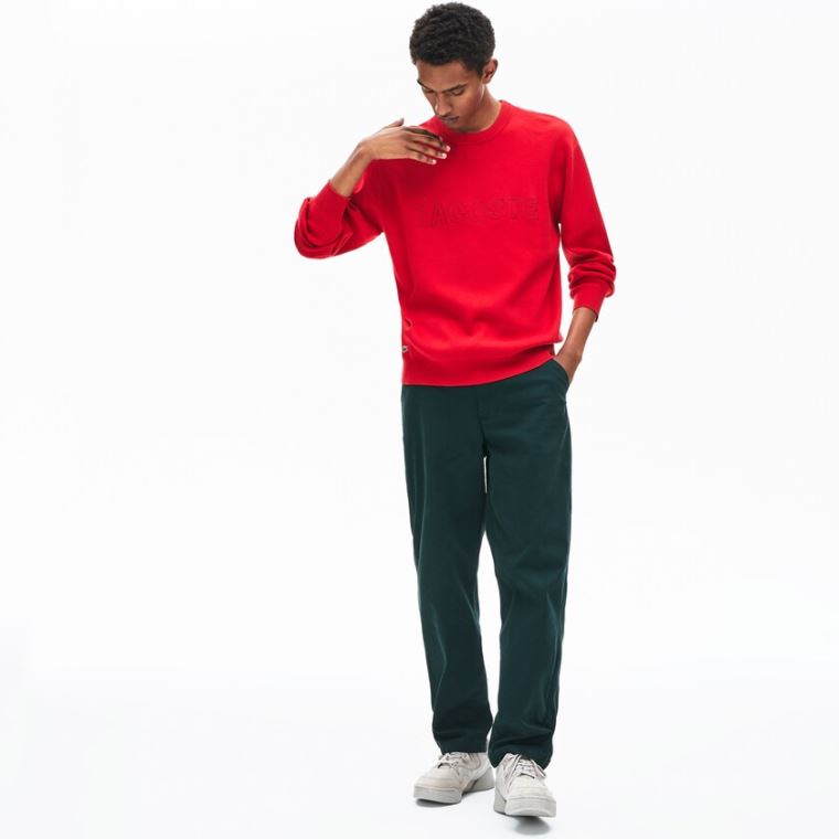 Lacoste Crewneck Signature-Logo Knit Moletom Vermelhas | AygYkg3l