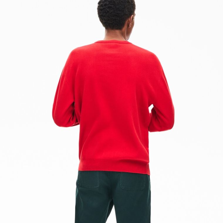 Lacoste Crewneck Signature-Logo Knit Moletom Vermelhas | AygYkg3l